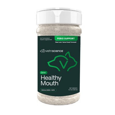 VetriScience Healthy Mouth, Dental Health Powder for Cats and Dogs, Unflavored, 4.2 oz.