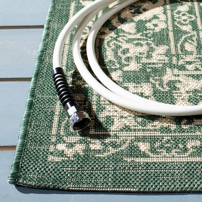 Courtyard Dark Green and Beige Synthetic Non-slip Accent Rug