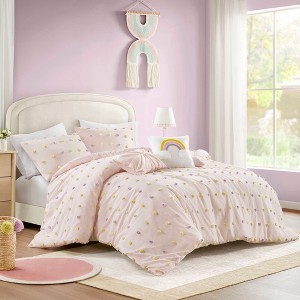 Sapphtopaz Cute Comforter Set Cotton Jacquard Pom Pom Bedding Set with Embroidered Rainbow and Cloud Pillows,Comforter for Kids - 1 of 4