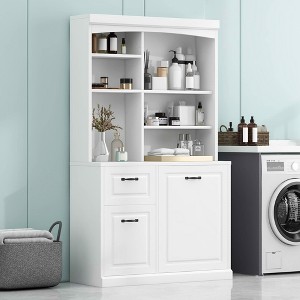 MAYEERTY Bathroom Cabinet Tilt-Out Hamper 70.9" Tall Drawers Adjustable Shelves MDF White - 1 of 4