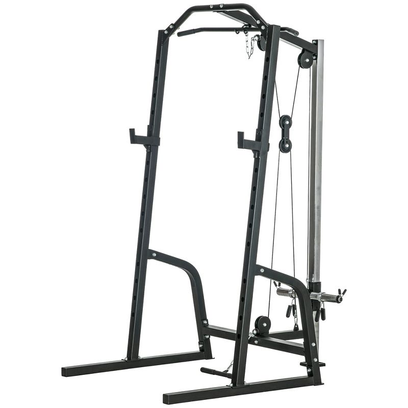 Soozier Multi-Functional Power Cage with Cable Pulley System, 15-Level Squat Rack, Pull up Stand and Push up Stand, 4 of 7
