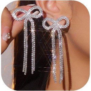 Bow Earrings Rhinestone Bow Earrings Bow Stud Earring Bow Dangle Drop Statement Earrings for Women - 1 of 4