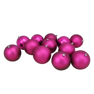 Northlight 12ct Shatterproof 4-Finish Christmas Ball Ornament Set 4" - Pink - 1 of 3