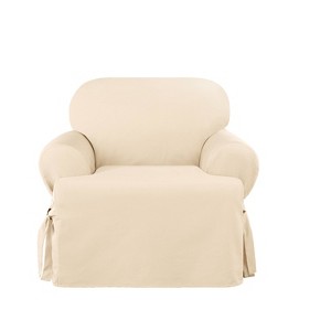 Heavy Weight Cotton Canvas T Cushion Chair Slipcover Natural - Sure Fit - 1 of 3