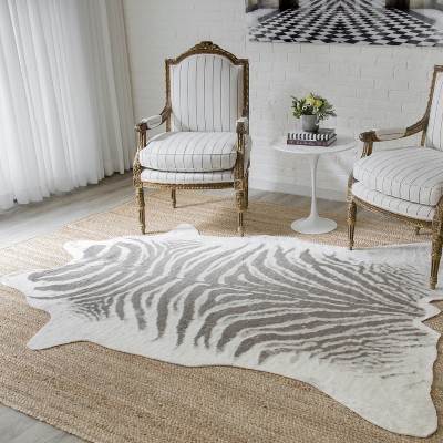 Gray and Taupe Faux Fur Rectangular Area Rug