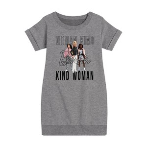- Barbie - Woman Kind, Kind Woman Graphic Short Sleeve Fleece Dress - 1 of 3