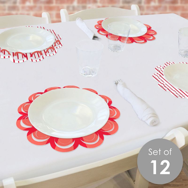 Big Dot of Happiness Red Stripes - Simple Party Round Table Decorations - Paper Chargers - Place Setting For 12, 2 of 9