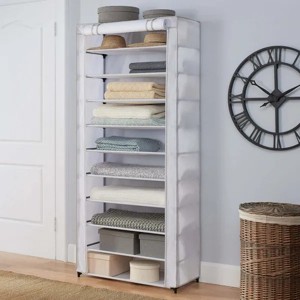 10 Shelf Organizer Shoe Rack with Cover to Hold 30 Pair Shoes, 31.5 in W x 13.46 in D x 69.09 in H, White - 1 of 4