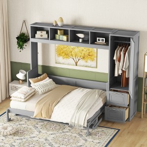 Whisen Modern Style Queen Size Murphy Bed Wall Bed with Closet and Drawers - 1 of 4