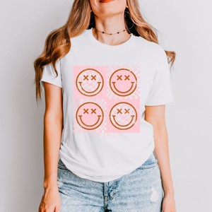 Simply Sage Market S.W.Smiley Pink Four Square Smiley Face Short Sleeve Tee - XL - White - 1 of 4