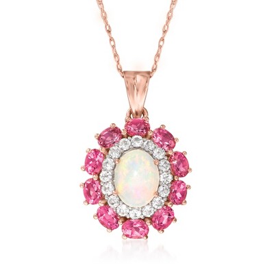 Ross-Simons Opal and 2.50 ct. t.w. Pink Tourmaline Pendant Necklace With 1.00 ct. t.w. White Topaz in 18kt Rose Gold Over Sterling