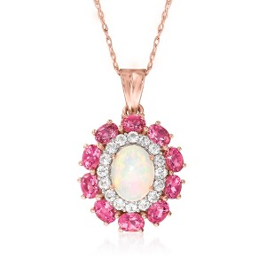 Ross-Simons Opal and 2.50 ct. t.w. Pink Tourmaline Pendant Necklace With 1.00 ct. t.w. White Topaz in 18kt Rose Gold Over Sterling - 1 of 3