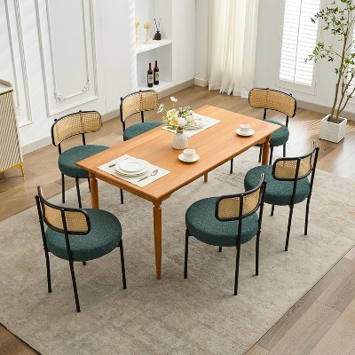 DYHOME Dining Chairs, Dining Room Chairs Set of 6 with Rattan Cane Back, Upholstered Modern Boucle Dining Chairs with Black Metal Legs