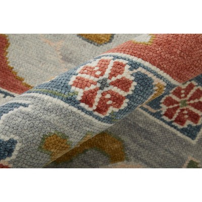 Karina Hand-Knotted Wool Floral Rug in Red and Gray