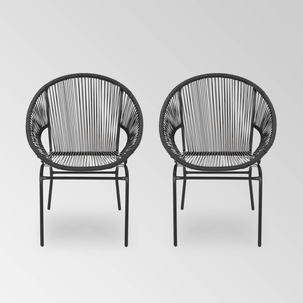 Photos - Garden Furniture Nusa 2pk Faux Rattan Club Chair Black - Christopher Knight Home