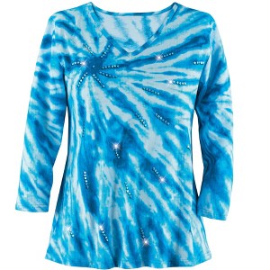 Collections Etc Grateful Tie-Dye Sequin Accented Flattering Knit Top - 1 of 4