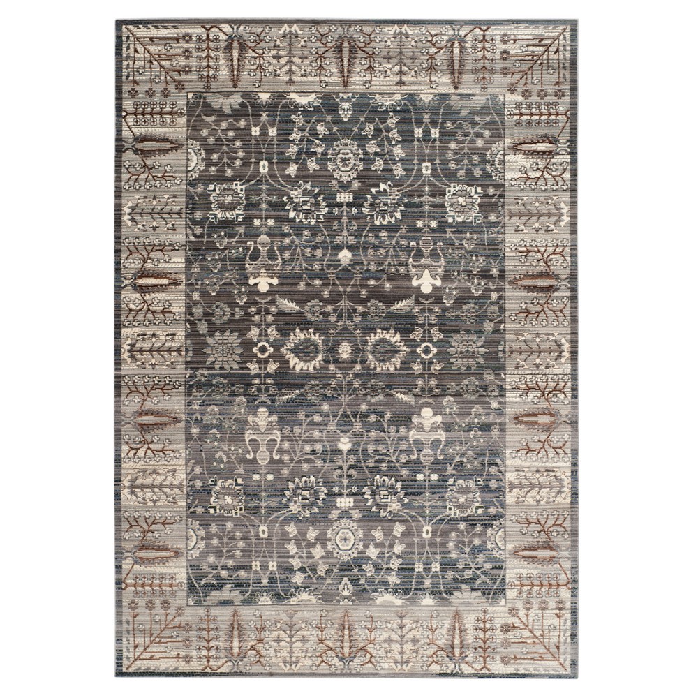 Dark Gray Light Gray Floral Loomed Area Rug 6X9 Safavieh For Sale