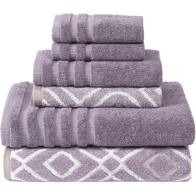6-Piece 100% Cotton Towel Set – Yarn Dyed Jacquard & Solid – Includes 2 Bath Towels, 2 Hand Towels, 2 Washcloths – Absorbent, Quick Dry