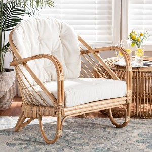bali & pari Aliane Modern Bohemian Natural Brown Antique Rattan Armchair - 1 of 4