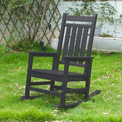 FURNIinspire Patio Accent Chairs Outdoor Rocking Chair, Oversized Rocking Chair, All Weather Resistant Porch Rocker, Black, 35.04"*25.9"*41.34"
