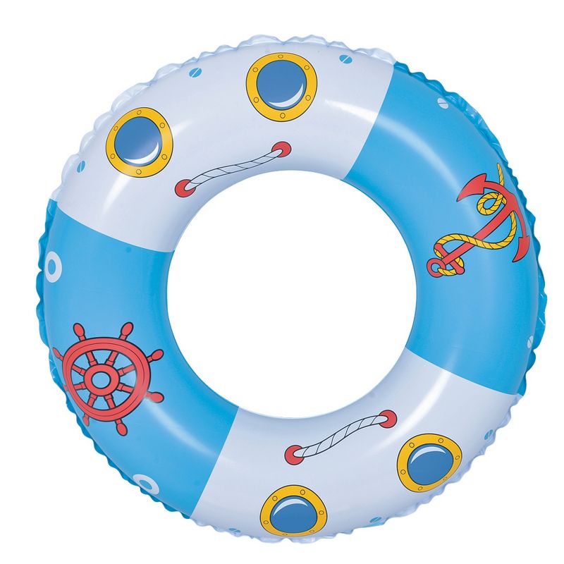 Pool Central 30" Boat and Anchor Inflatable 1-Person Pool Inner Tube Ring Float - Blue/White, 1 of 2