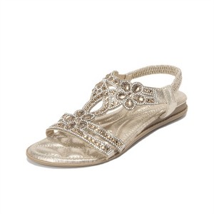 Clotth Women's Floral Flat Sandals - Elastic Strap for Summer Beach, Sparkling Jeweled Bohemian Flats,Sandals with Non Slip Shoes - 1 of 4