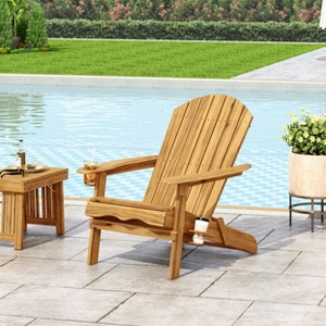 Christopher Knight Home Kandyce Outdoor Acacia Wood Folding Adirondack Chair with Cup Holder - 1 of 4