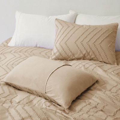 Fawn Tufted Microfiber Geometric Full/Queen Duvet Cover Set