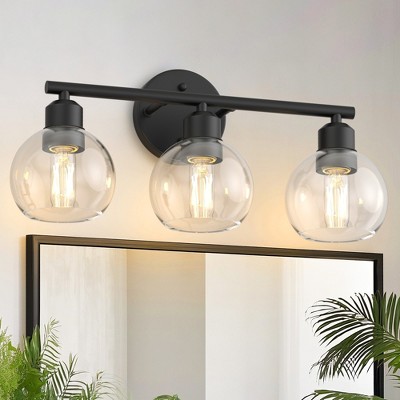 YANSUN 18 in. 3-Light Bathroom Vanity Light Fixtures Over Mirror, Black Bathroom Light Fixtures with Clear Globe Glass Shades