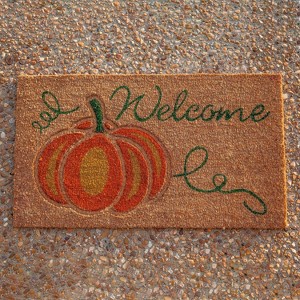 Evergreen Welcome Pumpkin Indoor Outdoor Natural Coir Doormat 1'5"x2'5" Brown - 1 of 4