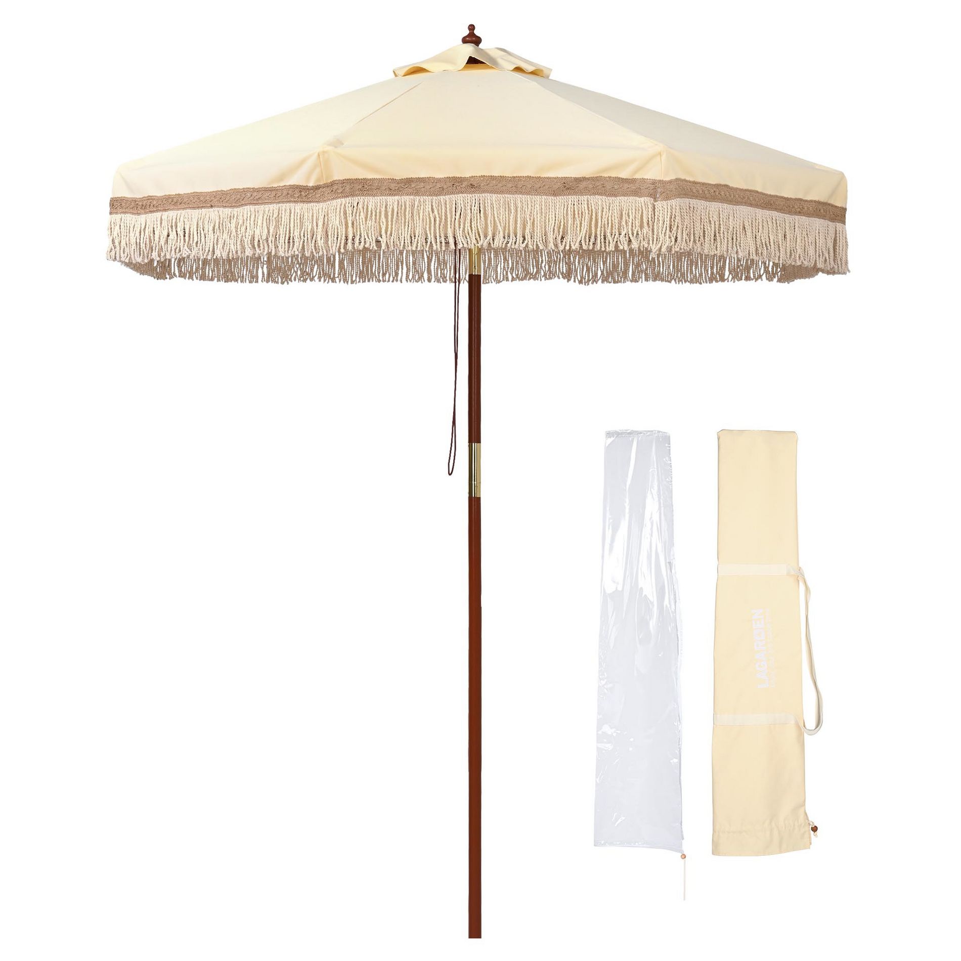 LAGarden BOHO Fringe Patio Umbrella with Tassels UPF50+ Boho Style 5-Year-Non-Fading for Outdoor