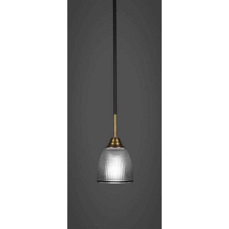 Toltec Lighting Paramount 1 - Light Pendant in  Matte Black/Brass with 5" Clear Ribbed Shade, 1 of 2