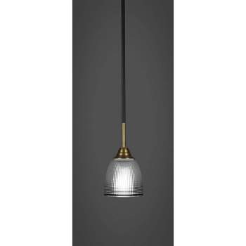 Toltec Lighting Paramount 1 - Light Pendant in  Matte Black/Brass with 5" Clear Ribbed Shade