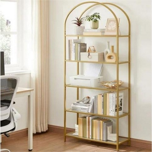 Vasagle 5-tier Gold Bookshelf Display Storage Shelf Modern Bookcase With  Metal Frame For Bedroom Living Room Golden : Target