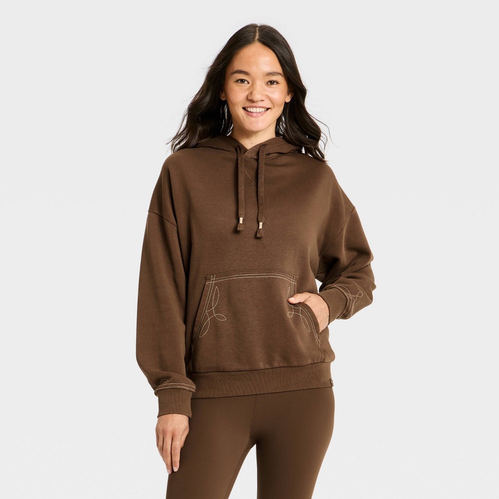 Women's Active Patch Knit Hooded Sweatshirt - JoyLab™ Brown XL