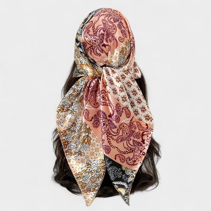 Anna-Kaci Women's Paisley Print Satin Square Scarf with Dual-Tone Design 35.5x35.5in - 1 of 2