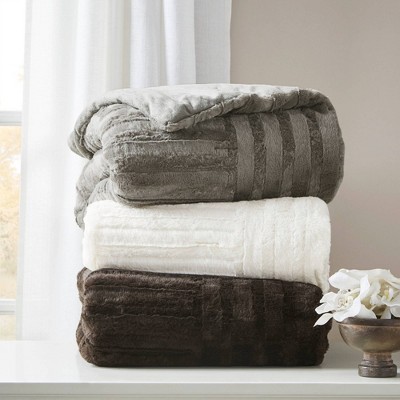 Gray Ultra Plush Faux Fur Reversible Throw Blanket