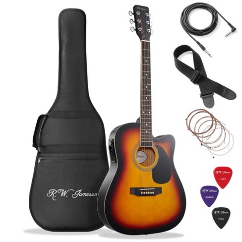 Jameson 41-Inch Full-Size Acoustic Electric Guitar with Thinline Cutaway  Design, Black