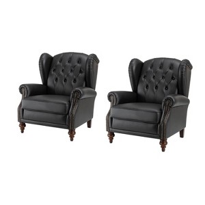 Set of 2 Amanda 33" Wide Genuine Leather Wingback Armchair with Solid Tapered Wood Legs and Nailhead Trim| ARTFUL LIVING DESIGN - 1 of 4