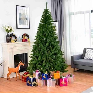 SKONYON 6ft Premium Pine Hinged Artificial Christmas Tree 1000 Tips with Sturdy Metal Base Lush Green - 1 of 3