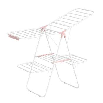 SONGMICS Clothes Drying Rack Foldable 2-Level Laundry Drying Rack, Free-Standing Large Drying Rack with Height-Adjustable Wings