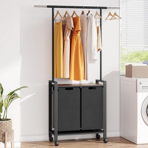 2/3 Section Laundry Hamper with Hanging Bar, Heavy Duty Rolling Basket Organizer with Storage Shelf and Lockable Wheels - 1 of 4