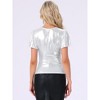 INSPIRE CHIC Women's Summer V Neck Ruffle Short Sleeve Shiny Metallic Wrap Blouse - 3 of 4