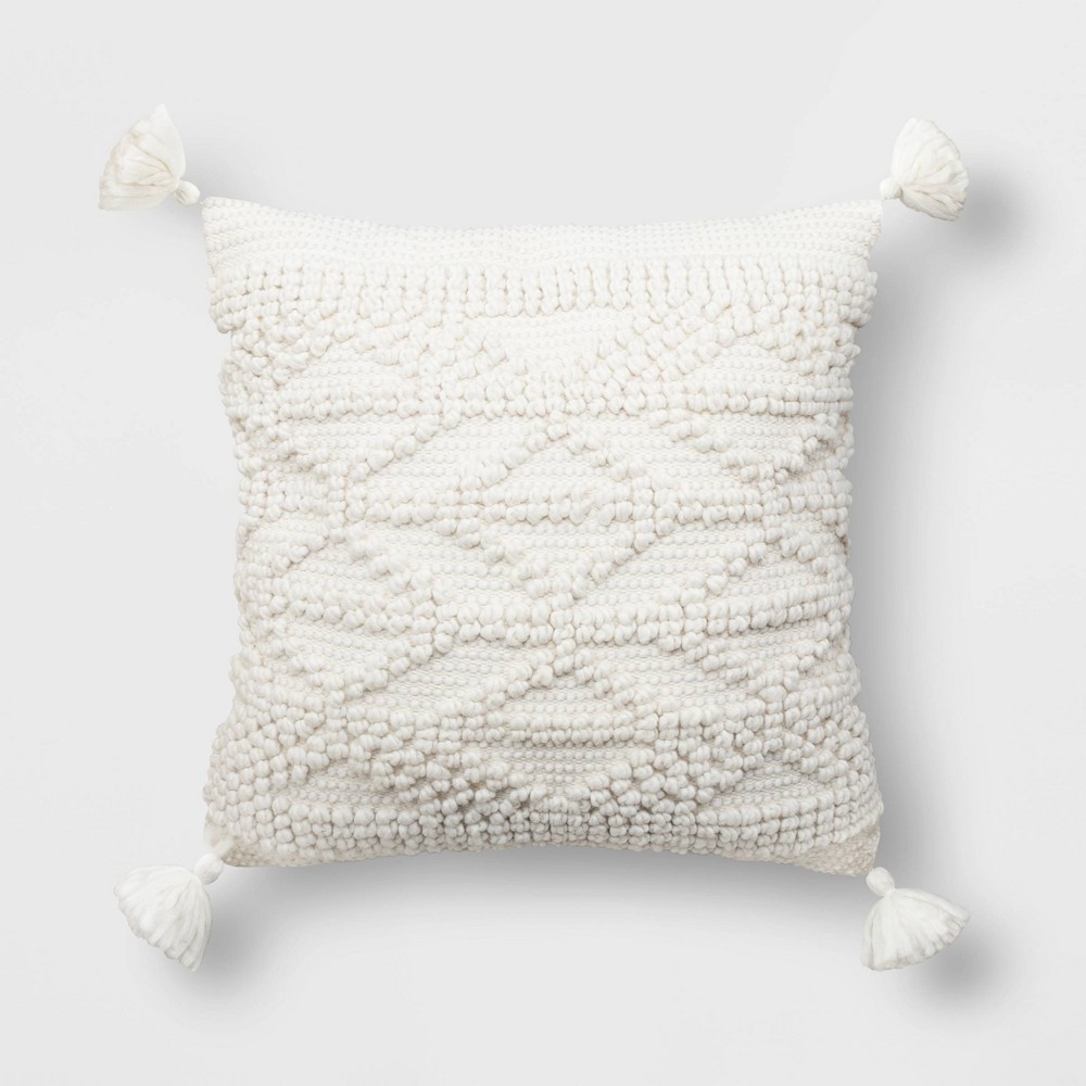 Oversized Loop Textured Diamond Patterned Square Throw Pillow Ivory - Threshold