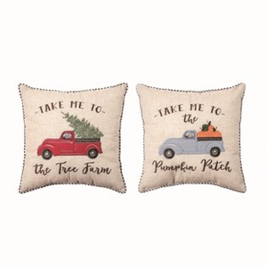 Transpac Cotton 16 in. Multicolor Autumn Tree Farm Truck Reversible Pillow - 1 of 2