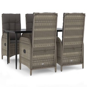 vidaXL 5 Piece Patio Dining Set with Cushions Black and Gray Poly Rattan - 55.1" Table Length Gray 4x Chair + Table - 1 of 4