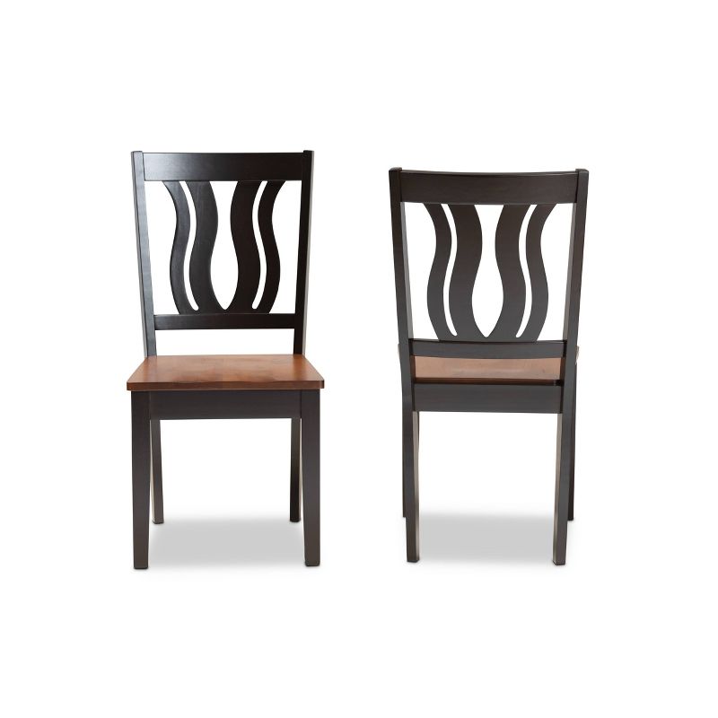 2pc FentonTransitional Two-Tone Dark Wood Dining Chair Set Walnut/Brown - Baxton Studio: Upholstered, Geometric Back Design, 3 of 9