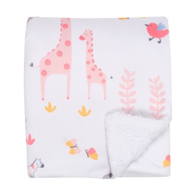 White Fleece Baby Blanket with Safari Animals, 30" x 40"