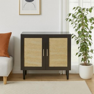 Homy Casa Storage Cabinet with Rattan Doors and Wooden Legs, Black - 1 of 4