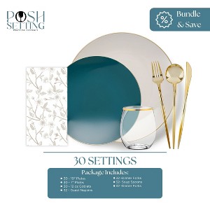 Posh Setting Beige, Teal & Gold Disposable Dinnerware Bundle - Organic (30 Settings) - 1 of 2